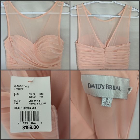David's Bridal NEW long illusion mesh gown sz 8 pink peachy color - Picture 2 of 13